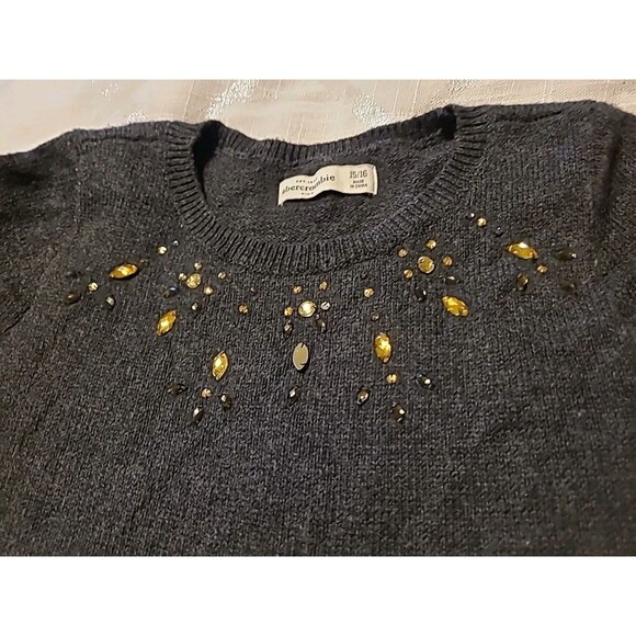 Abercrombie Kids Girls Sweater Dress 15/16 Gray Embellished Knit Long Sleeve - Picture 5 of 11